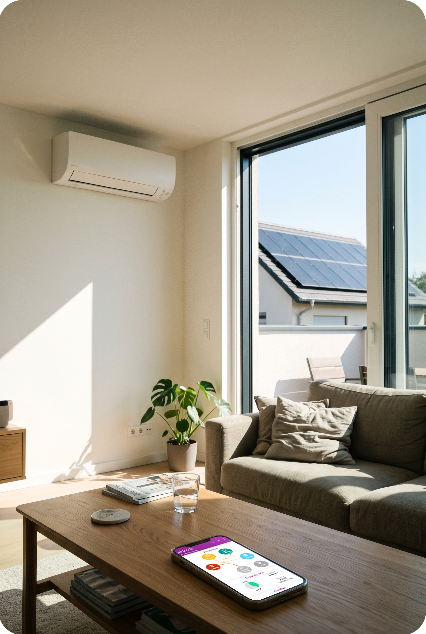 Summertime living room with an air conditioner